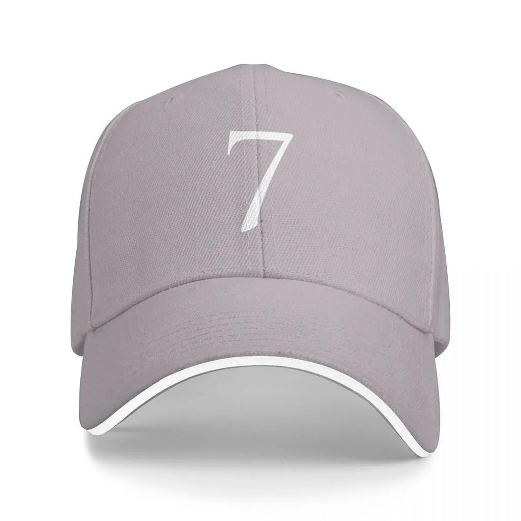 Number Seven / 7 - Stylish Serif Font (White) Baseball Cap Derby Hat Vintage Women Beach Fashion Unisex's
