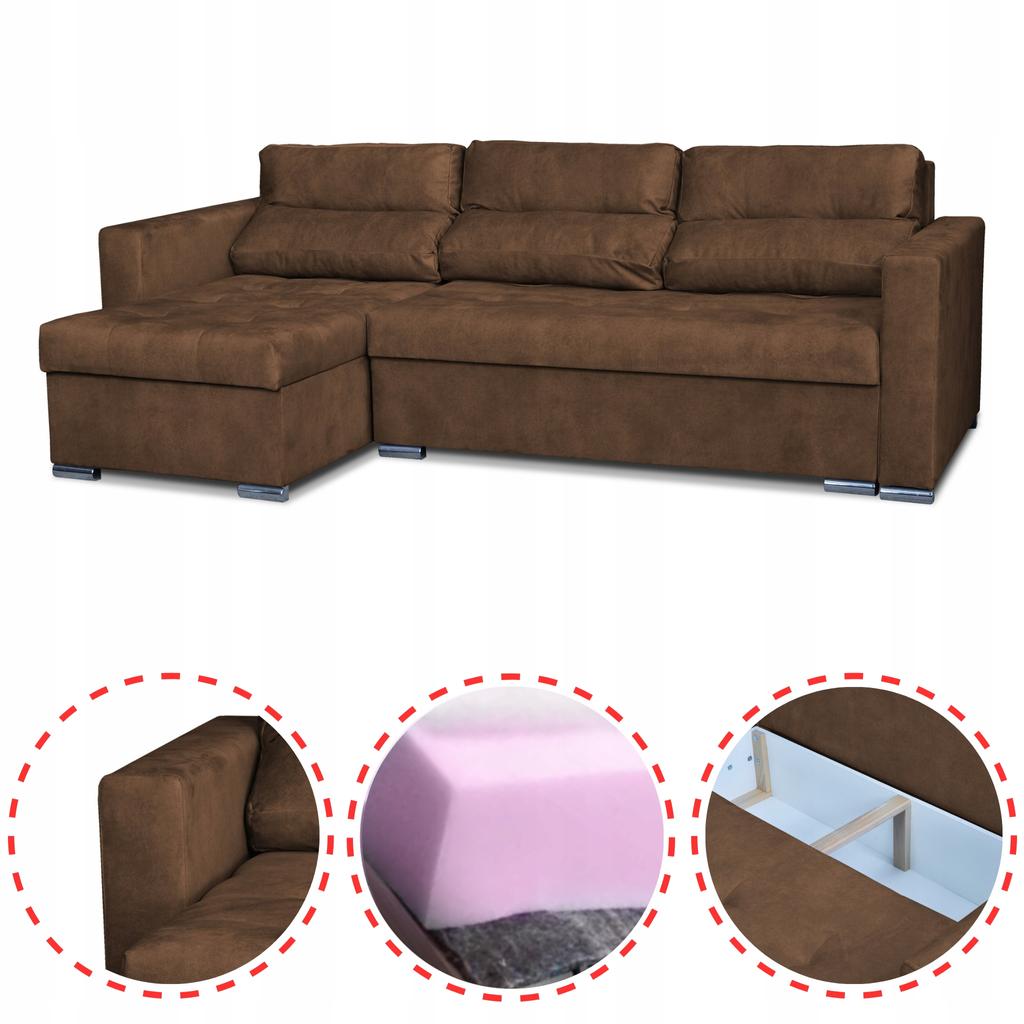 Varius Corner Sofa Bed with Sleeping Function Family Furniture Corner Brown Without