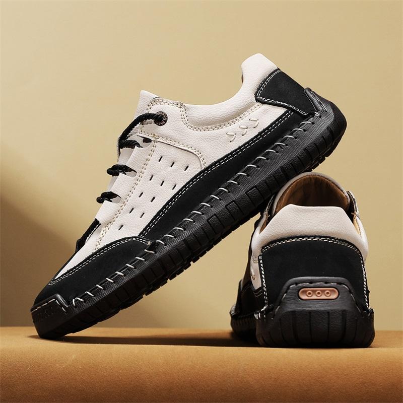 Fashion Hot Sale Mens Casual Leather Shoes Soft Sole Lace-up Sneakers Lightweight Male Loafers Shoes Handmade Outdoor Walking Footwear
