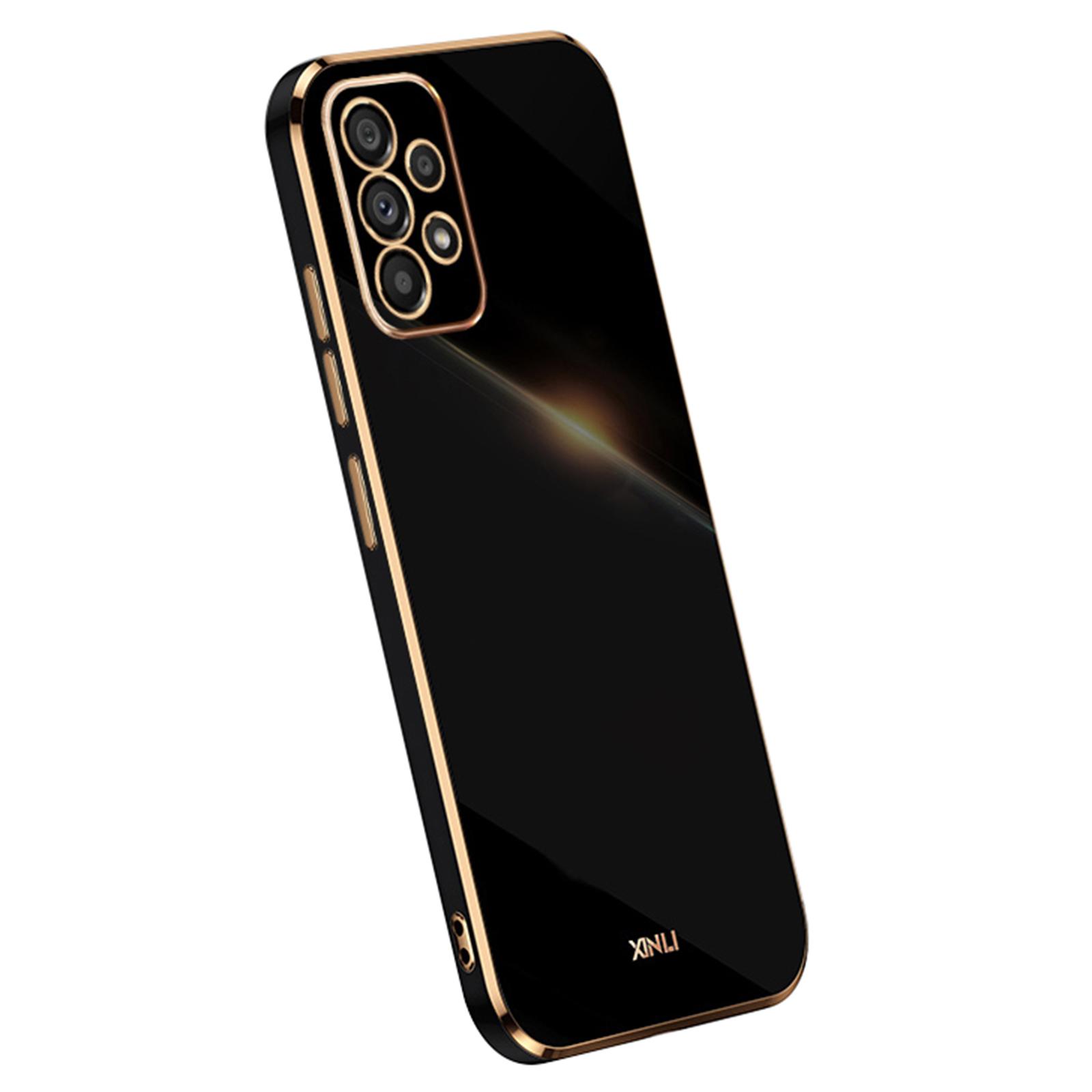 

XINLI For Samsung Galaxy A33 5G Slim Phone Case Electroplating Golden Edge Anti-scratch TPU Mobile Phone Cover Black