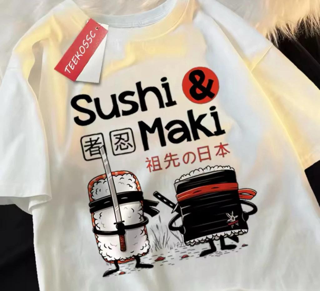Sushi And Maki Printing Men Women Tshirt Cotton T-shirt Tops Tees Unisexs Loose T Shirt