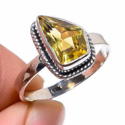 Natürlicher Citrin Edelstein Handgefertigt 925 Massiv Sterlingsilber Geschenkring S.8 H2I58