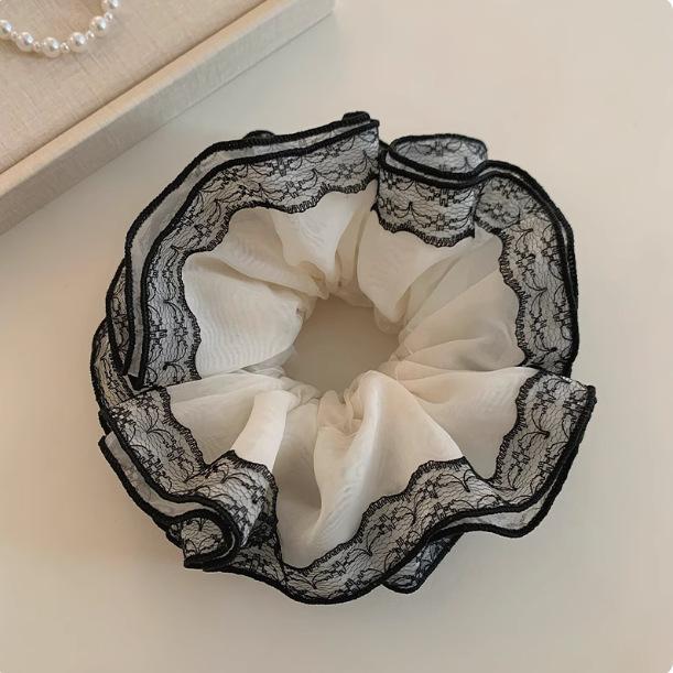 Lace edge super fairy large intestine hair band female court retro ponytail hair rope ball head hair accessories