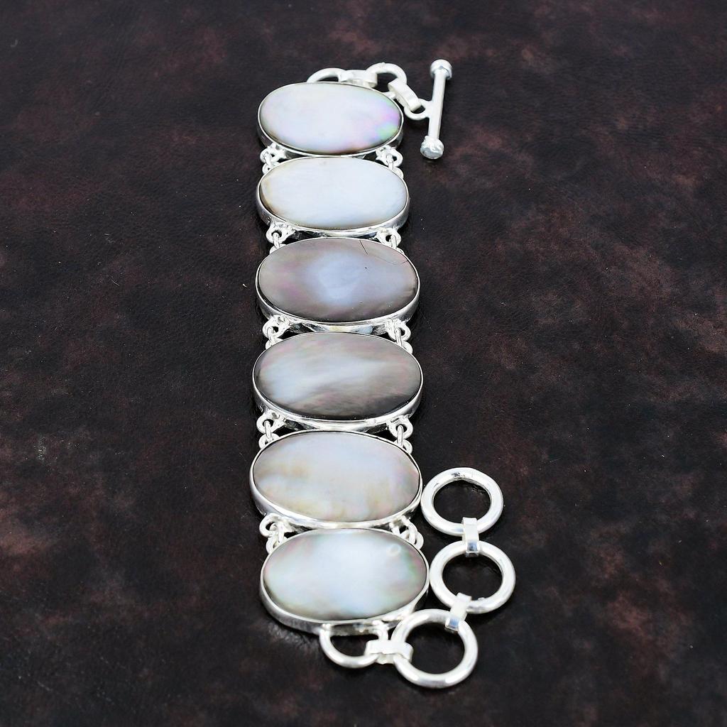 Schwarzes Perlmutt-Armband, handgefertigter Schmuck, 925er Sterlingsilber-Armband, echter Edelstein-Schmuck, verstellbares Kettenarmband, Geschenk für Freundin