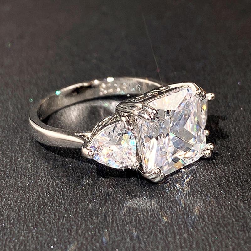 Brilliant Square Cubic Zirconia Rings for Women Silver Color Proposal Engagement Wedding Bands Statement Jewelry 2022