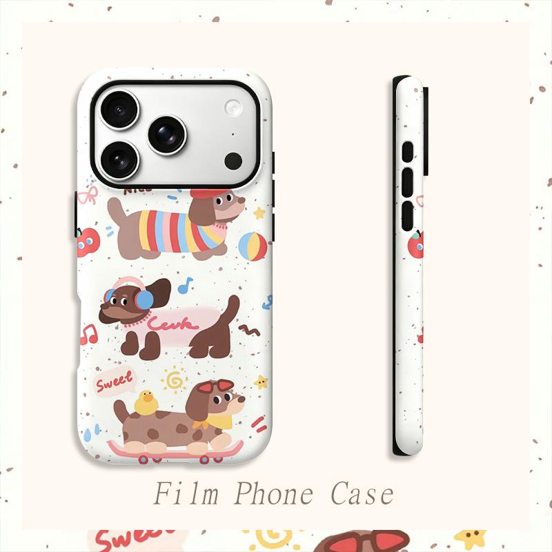 Playful Cartoon Dachshund Dog Stripe Sweater Skateboard Cute Pattern Art Film Aesthetic Protective Phone Case For iPhone 13 14 15 16 17 Pro Max Plus