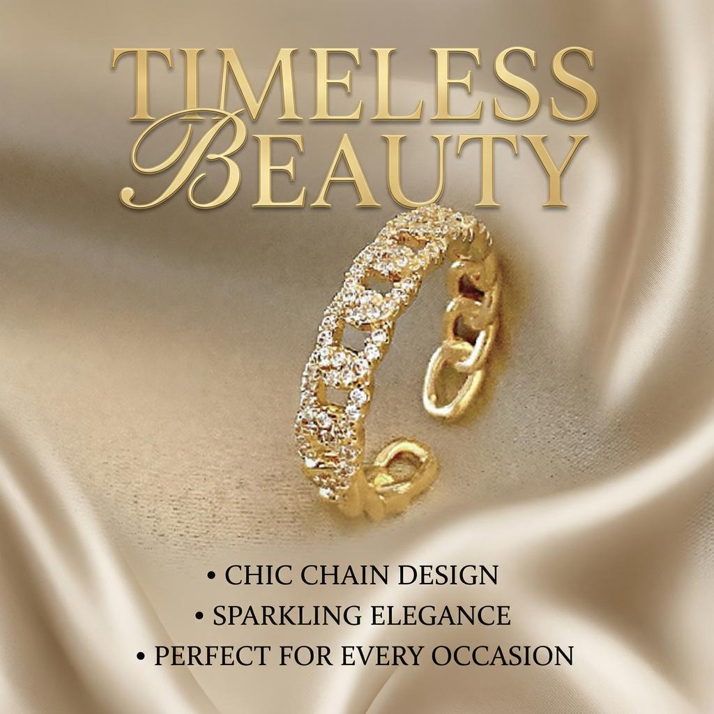 Y2K Luxury Zircon Chain Link Open Rings for Women Trend Dainty Gold Color Adjustable Couple Ring Accessories Party Jewelry Gift