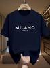 Latest model Italian style Milan letter print trendy Unisexs shortsleeved 100 pure cotton Tshirt top