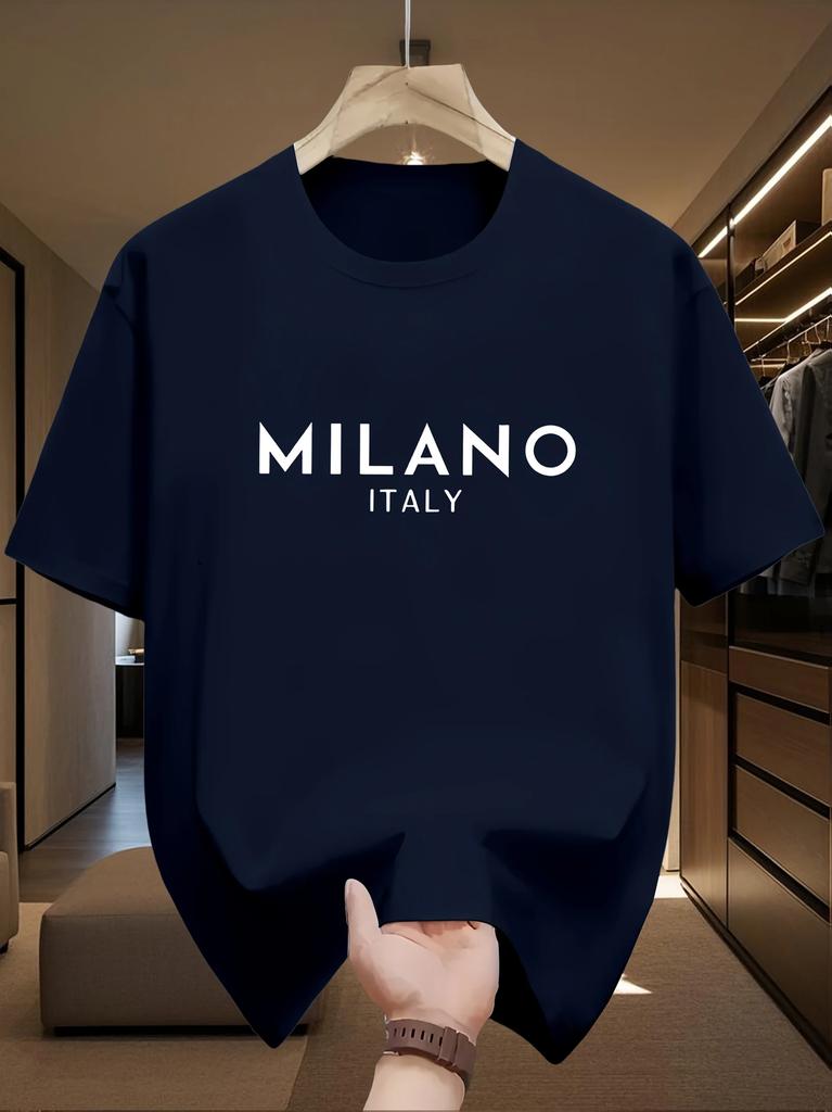 Latest model Italian style Milan letter print trendy Unisexs shortsleeved 100 pure cotton Tshirt top