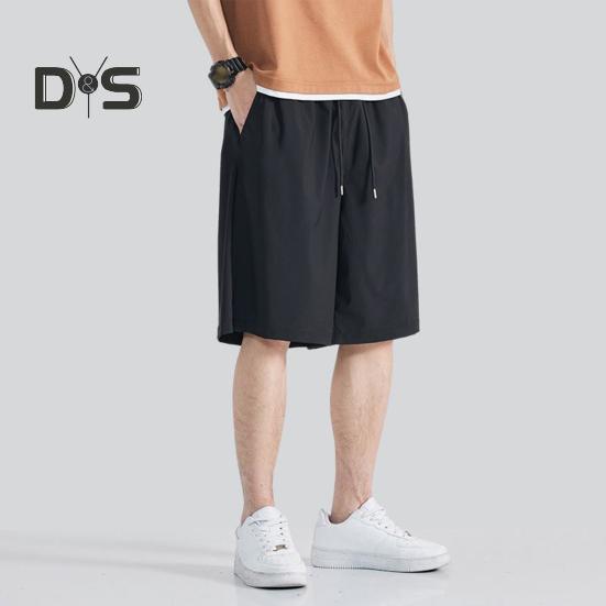 Pantaloni scurți pentru bărbați, talie reglabilă cu cordon, pantaloni casual cu buzunare întărite, culoare solidă, pantaloni scurți largi de vară sport