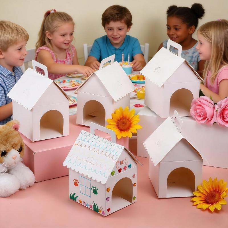Pack Of 10 White Dog House Shape Gift Boxes Premium Cardstock Holiday Packaging Containers For Parties And Celebration