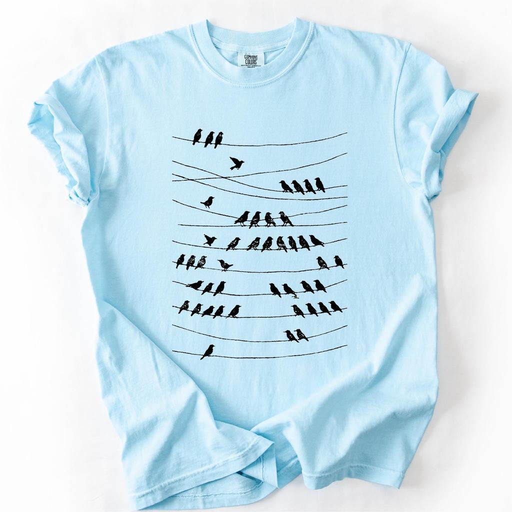 Birds on a Wire minimalist bird art T-shirt | line art nature music tee