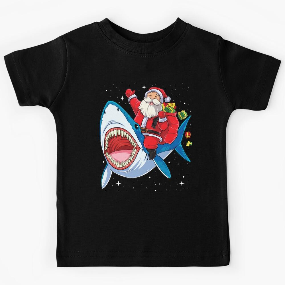 Santa Riding Shark T Shirt Christmas Gifts Galaxy Space Tees Kids T-Shirt 100