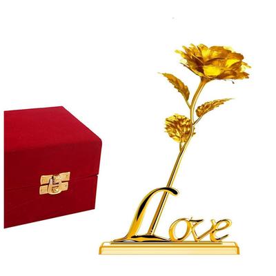 Künstliche Rose Geschenkbox und Liebesständer (Gold, 1 Stück)