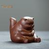 Adorable Ceramic Tea Pet Angry Cat Figurine Design Fine Workmanship Tea Table Desk Tearoom Home Decoration Ornament