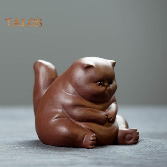 Adorable Ceramic Tea Pet Angry Cat Figurine Design Fine Workmanship Tea Table Desk Tearoom Home Decoration Ornament
