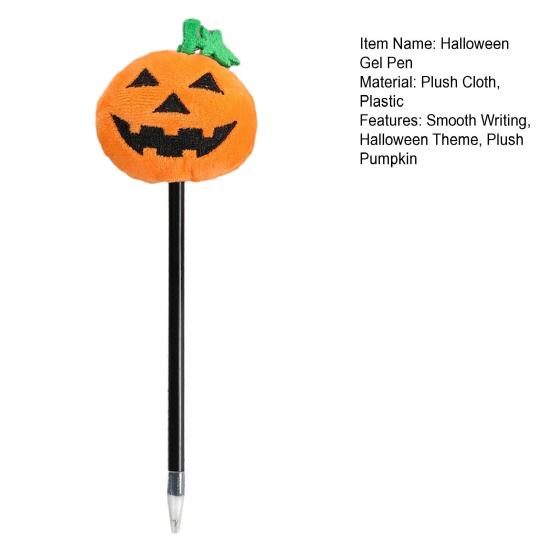 Push Ballpoint Pen Halloween Pumpkin Gel Ink Pen, 0.7mm Rollerball with Plush Pumpkin, Student Novelty Black for Party Favors, Gift Supplies
