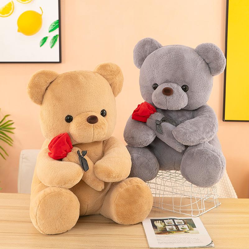 Holding A Rose Bear Doll Valentine'S Day Confession Gift Bouquet Rose Bear Doll Decoration Gift Store Purchase