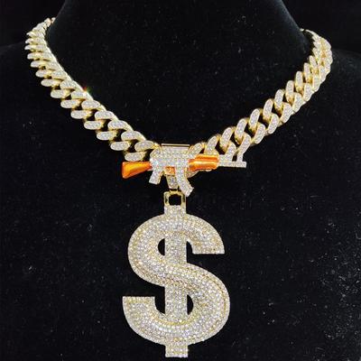 Männer Frauen Hip Hop Dollar Und Pistole Form Anhänger Halskette Mit 13mm Kubanischen Kette Hiphop Originalität Halsketten Mode charme Schmuck