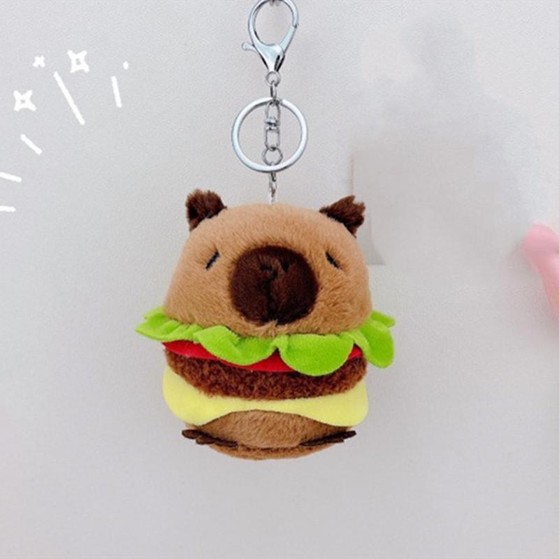 New Kapibala Capybara Keychain Car Couple Backpack Pendant Cute Pink Hamburger Capibala Capybara Plush Keychain Doll
