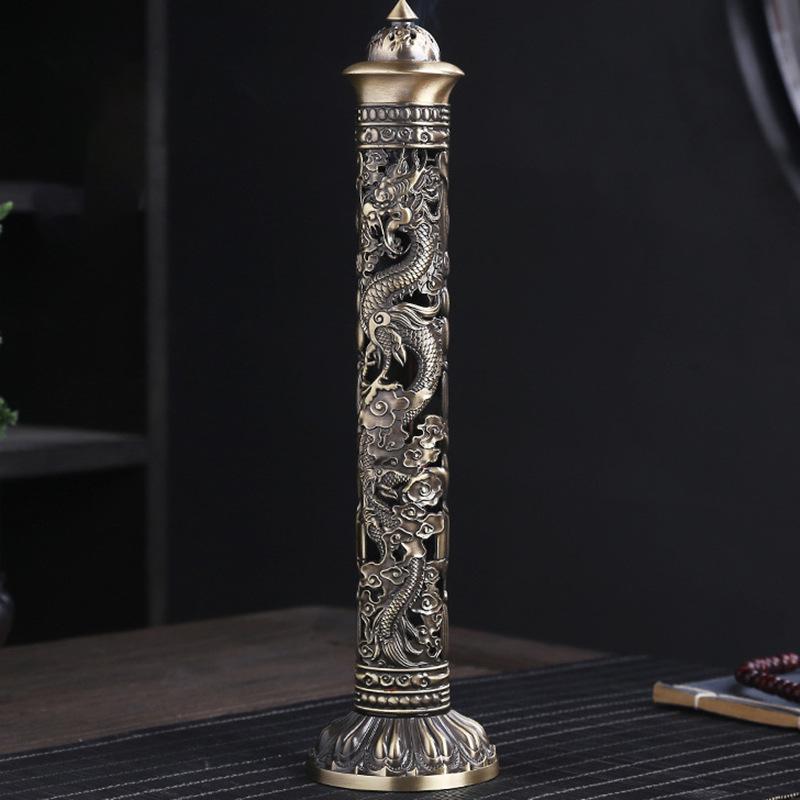 Zen Alloy Dragon & Phoenix Relief Incense Burner Ornament бронзовый