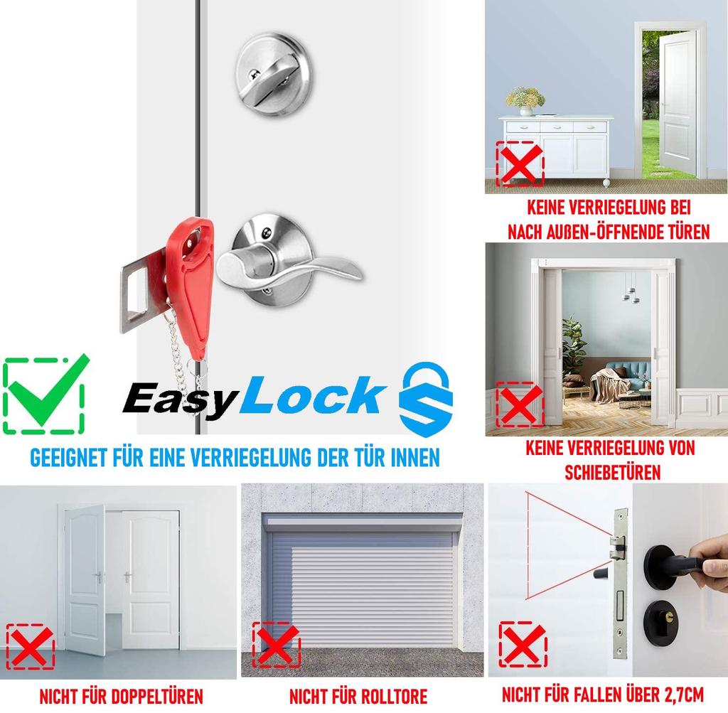 EASYLOCK Bærbar Dørlås Reiselås Sperrelås Ekstralås med Veske