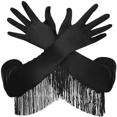 Long Satin Gloves with Fringe for Wedding, Party, Cosplay, Dance