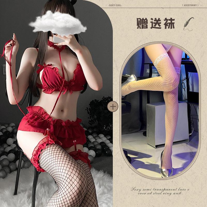 Night Listening Incense Lingerie Sexy Temptation Princess Garter Lace Three-point Suit Cute Girl