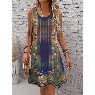 Drukowana Modna Codzienna Elegancka Oddychająca Sukienka Kamizelka z Okrągłym Dekoltem Nowy Styl Damska Codzienna Spódnica Wakacje Damska Bez Rękawów Sukienka Midi