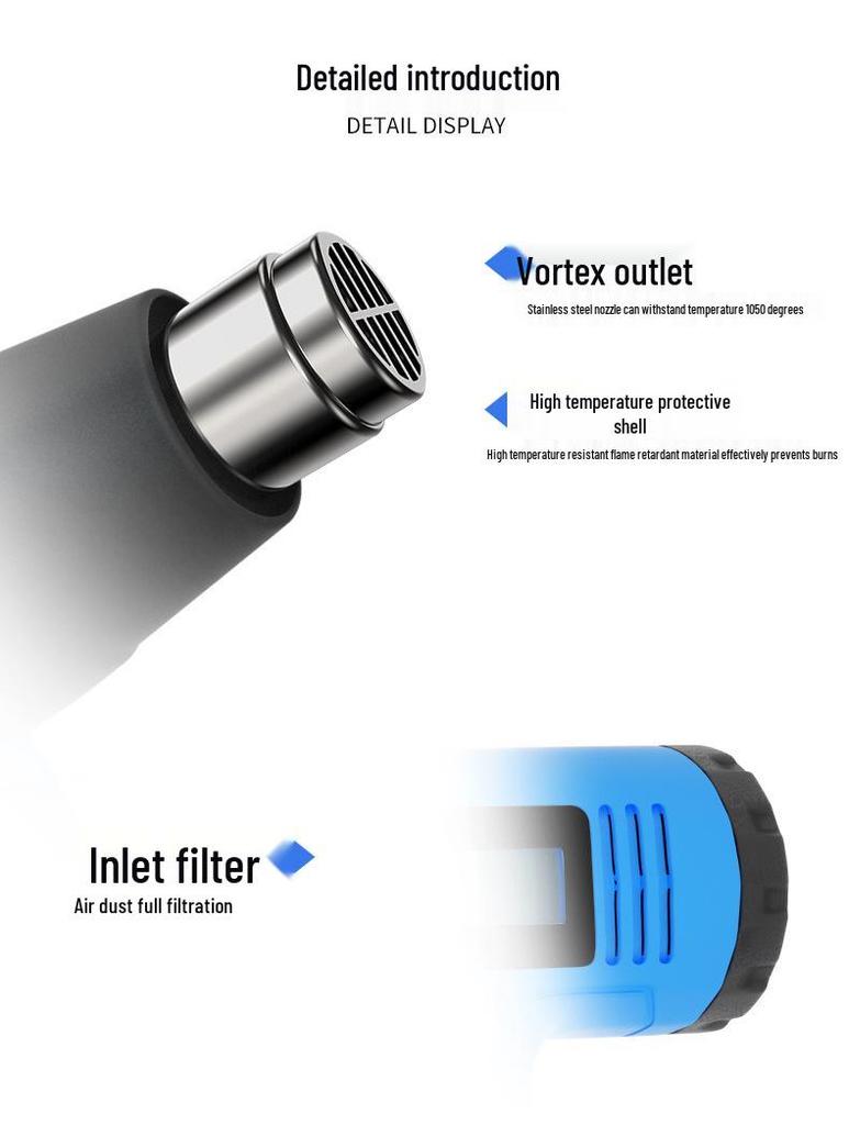 JFTOOIS Jin Feng 1600W Heat Gun: Two-Speed Temperature Adjustable Hot Air Blower for Car Film and More.