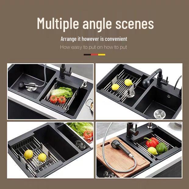 Retractable Kitchen Sink Dish Drying Rack & Storage Basket