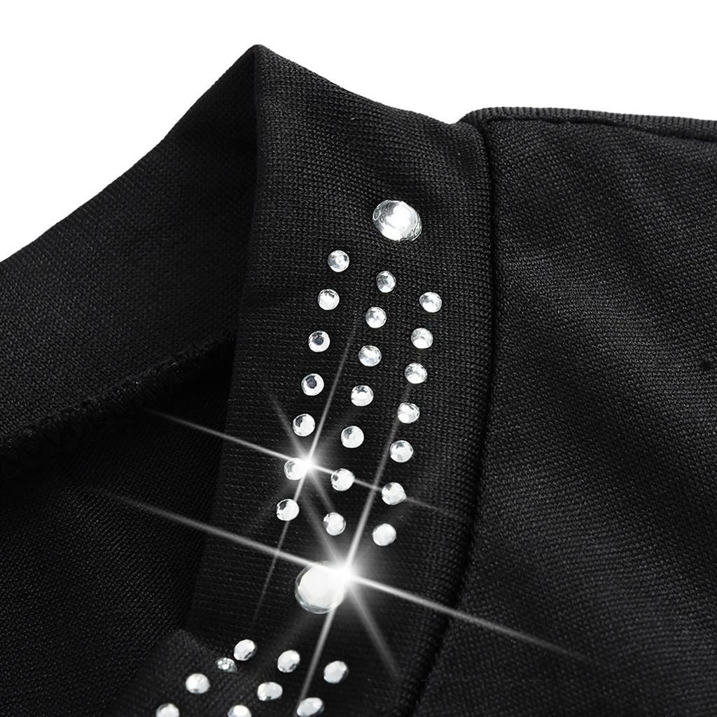 Women's Fashion New Design Lace Splicing Hot Stamping Diamond Slim Slim Mesh Long Sleeve Tops