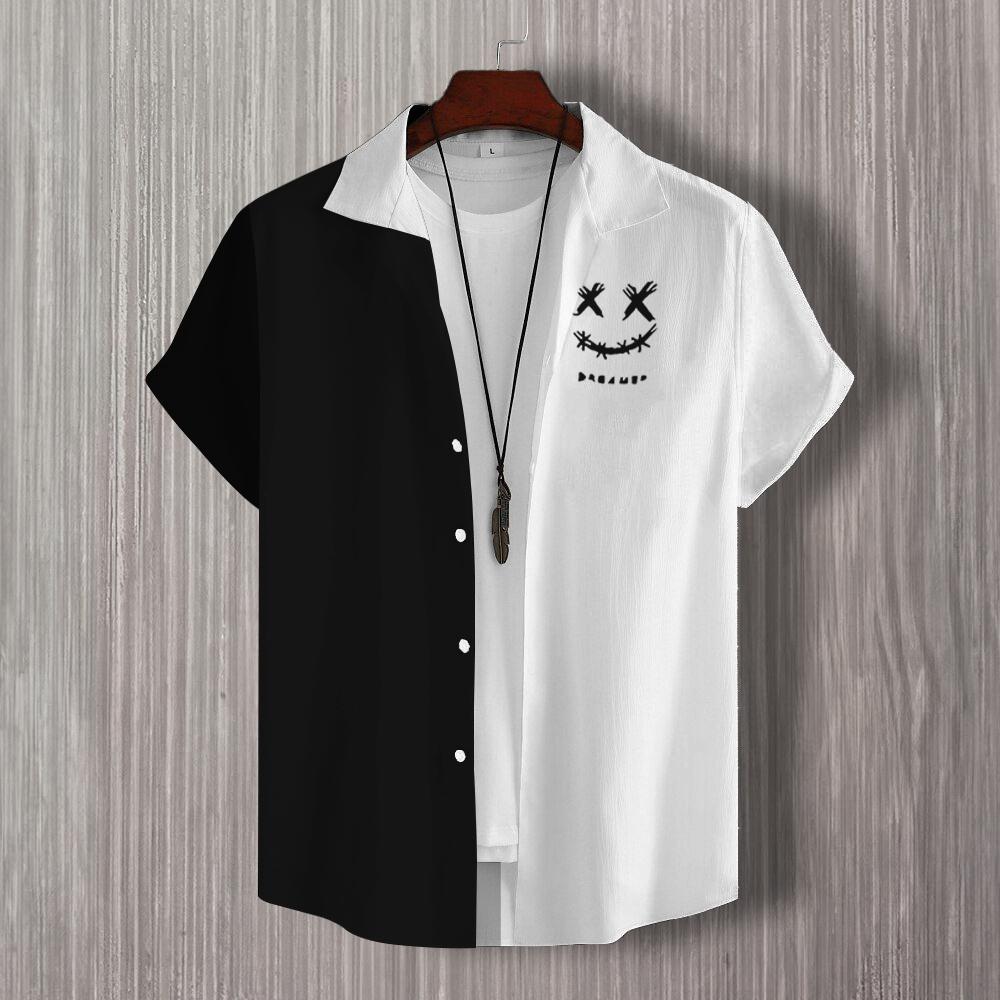 Simple 3d Patchwork Print Men's Shirt Hawaiian Shirts For Men Casual Man Clothes Loose Oversized High Quality Short Sleeve Shirt