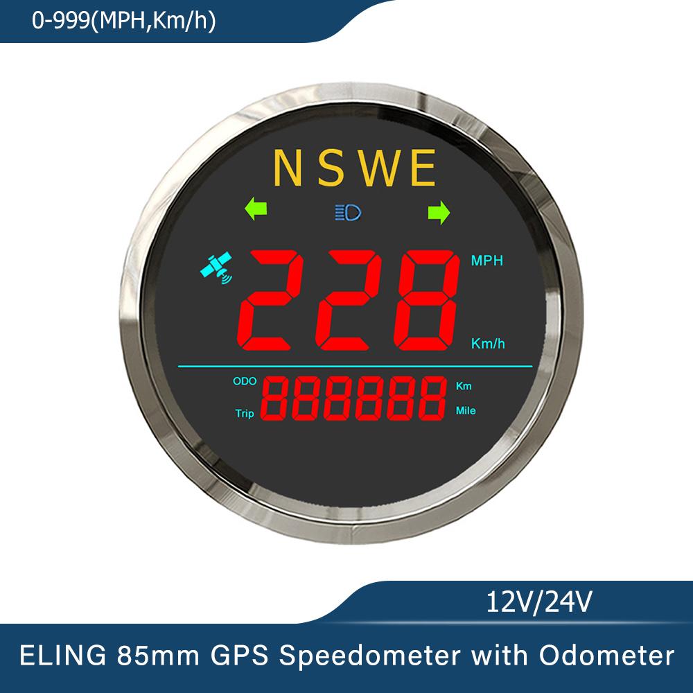 ELING 85mm Universal Digital GPS Speedometer 0-999 (MPH, Km/h) for Car Truck RV with Backlight GPS Antenna 12Volt 24V