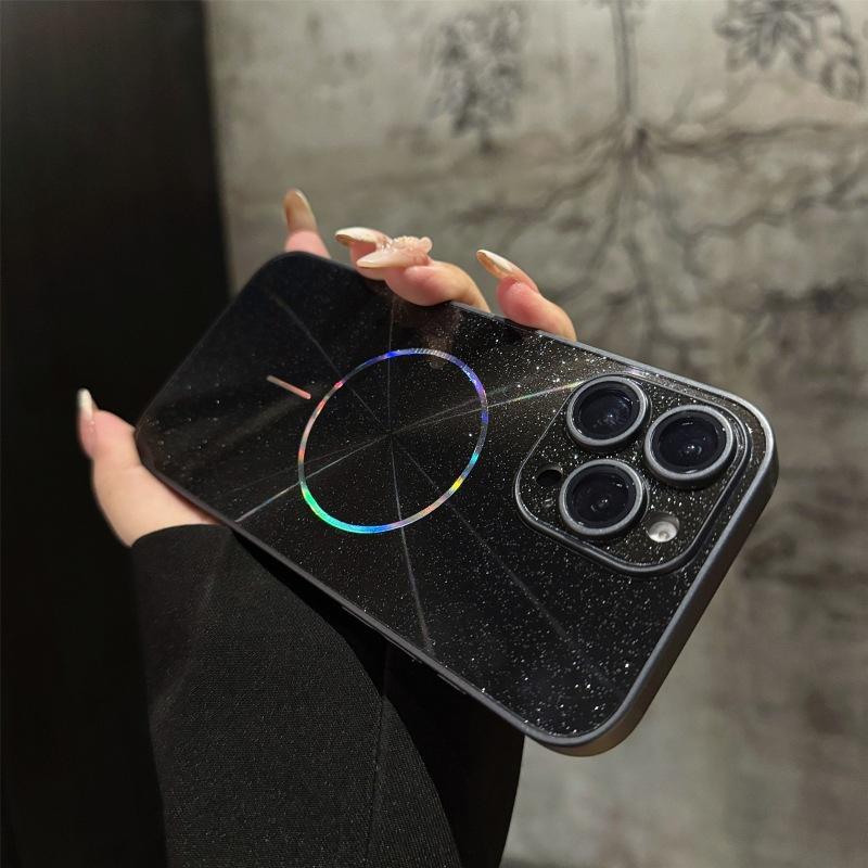 For IPhone 16 Promax Ice Crystal Sparkling Powder Phone Case for Apple 15 All Inclusive Anti Drop Magnetic Simple Protective Cover