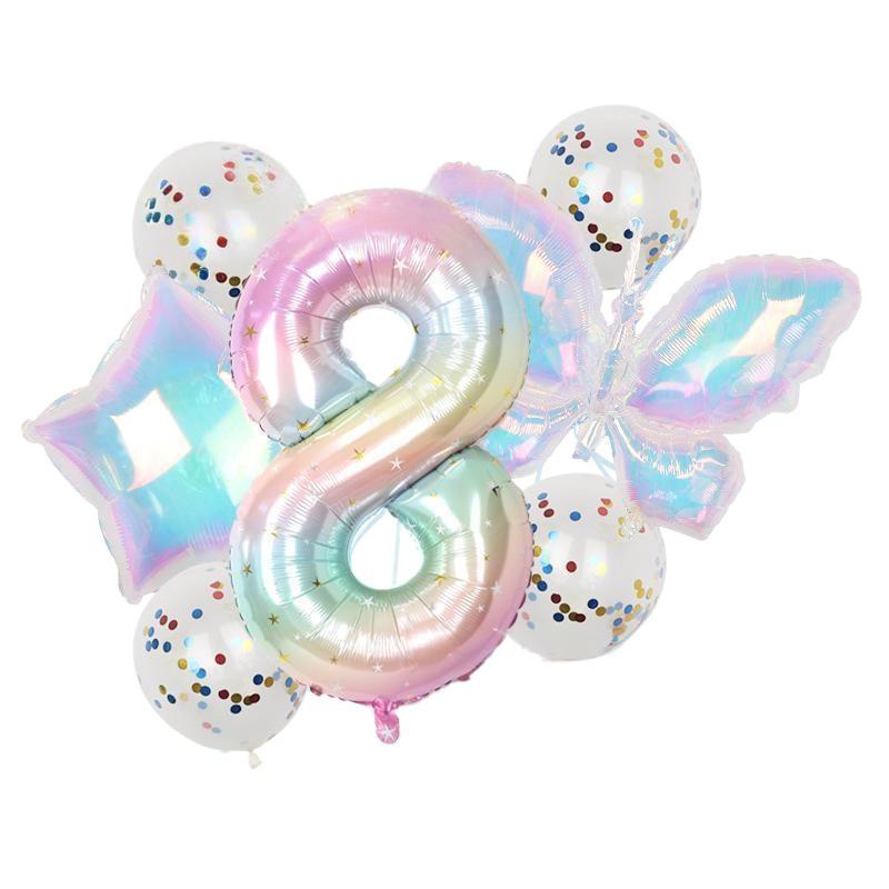 Colorful Transparent Butterfly Balloon Color Sequins Latex Set One Year Old 40 Inch Starry Sky Digital Birthday Party Arrangement