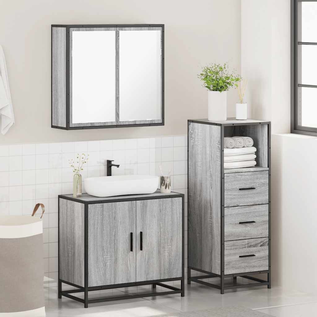 3 piece bathroom furniture set gray Sonoma particle board
