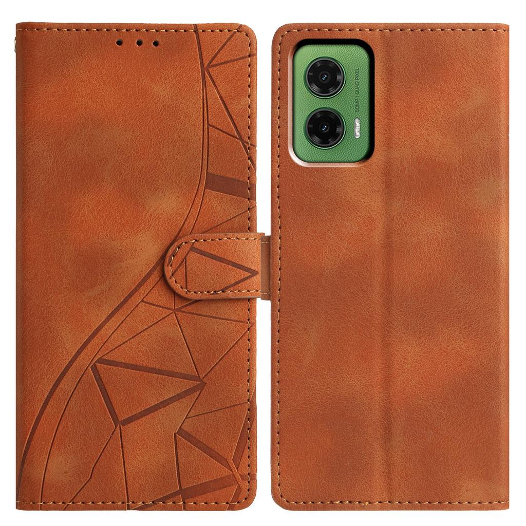 For Motorola Moto G35 5G Case Wallet Stand Imprinted Triangle Pattern Leather Phone Flip Cover
