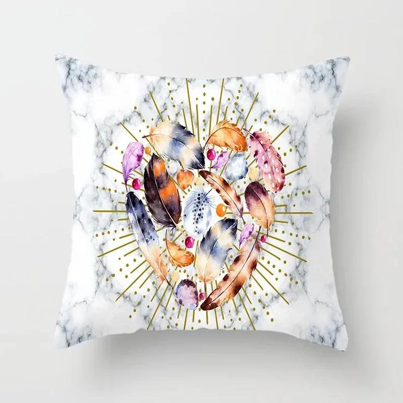 Luxury Home Decor Pillow Cover Car Living Room Sofa Cushion Cover Colorful Feather Print Pattern Cushion Cover
