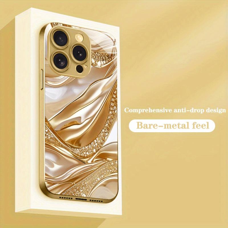 Funda para iPhone 17 16 15 14 13 12 11 Pro Max Plus 17 Air 16E con diseño de diamantes dorados y acabado metálico dorado.