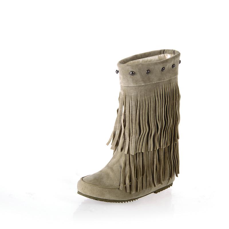 Frosted tassel short boots Western wind tube short boots Winter women's boots Large size women's shoes -