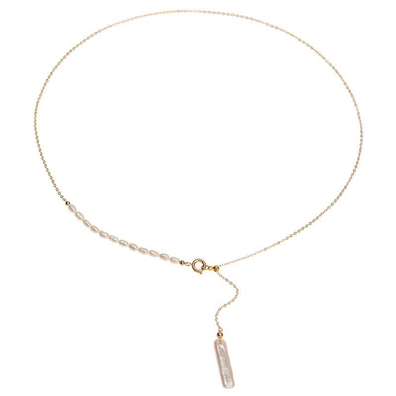

Splicing Rice Beads, Small Silver Bars, Baroque Necklace, Collarbone Chain, Natural Freshwater Pearl Necklace