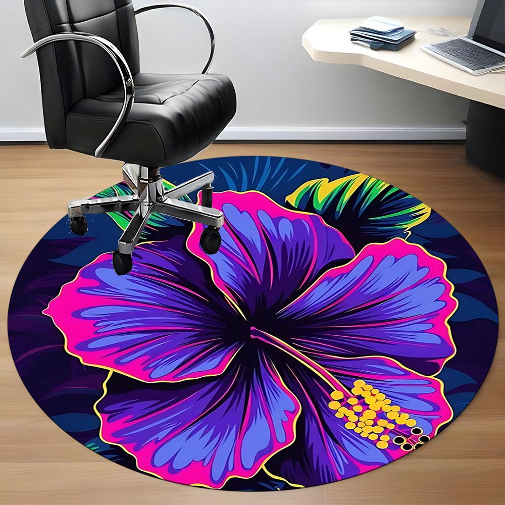 1pc Floral Vibrant Office Round Area Rug,  Mat Suitable ForOffice, Under Office Chairs Bedroom Living Room Home Decor, Room Deco