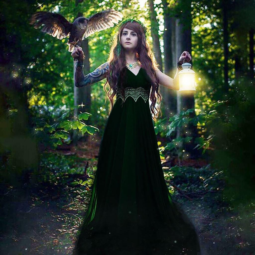 Women  Retro Literature Gothic Lace Floor Length Cosplay Retro Long Dress