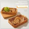 Handwoven Imitation Rattan Serving Tray with Wooden Handles Rustic Basket for Bakery Cafe Hotel Afternoon Tea Home Storage Decor