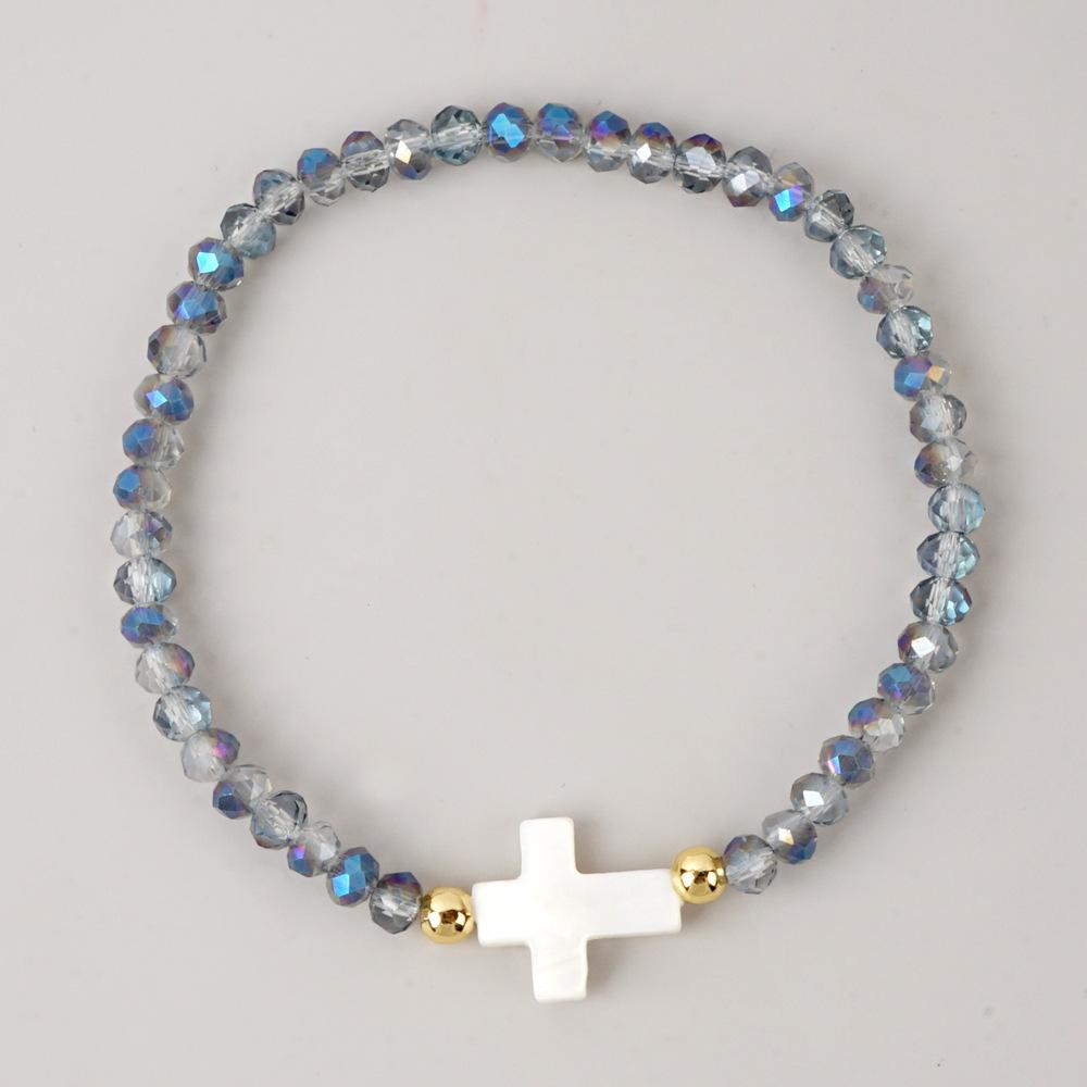 Bohemian Colorful Multi-faceted Crystal Bead Cross Shell Elastic Beaded Bracelets for Women Friend Vacation Stackable Jewelry