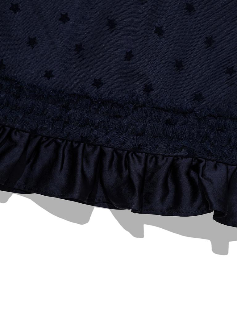 Eogeulliswedou Mesh Star Ruffle Mini Skirt (Navy)