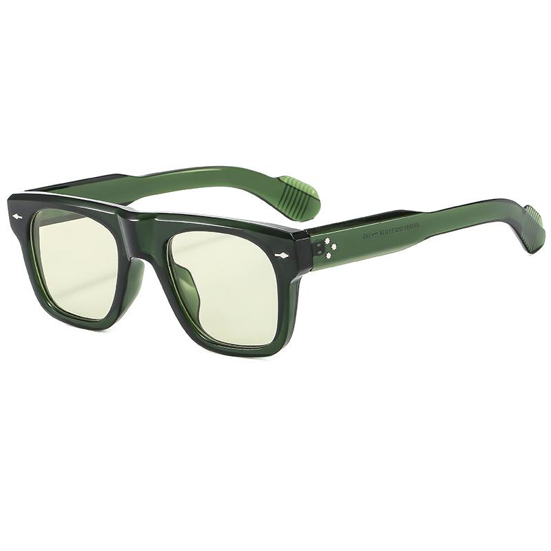  New Ins Popular Fashion Square Women Sunglasses Retro Clear Ocean Lens Shades UV400 Green Men Rivets Punk Sun Glasses