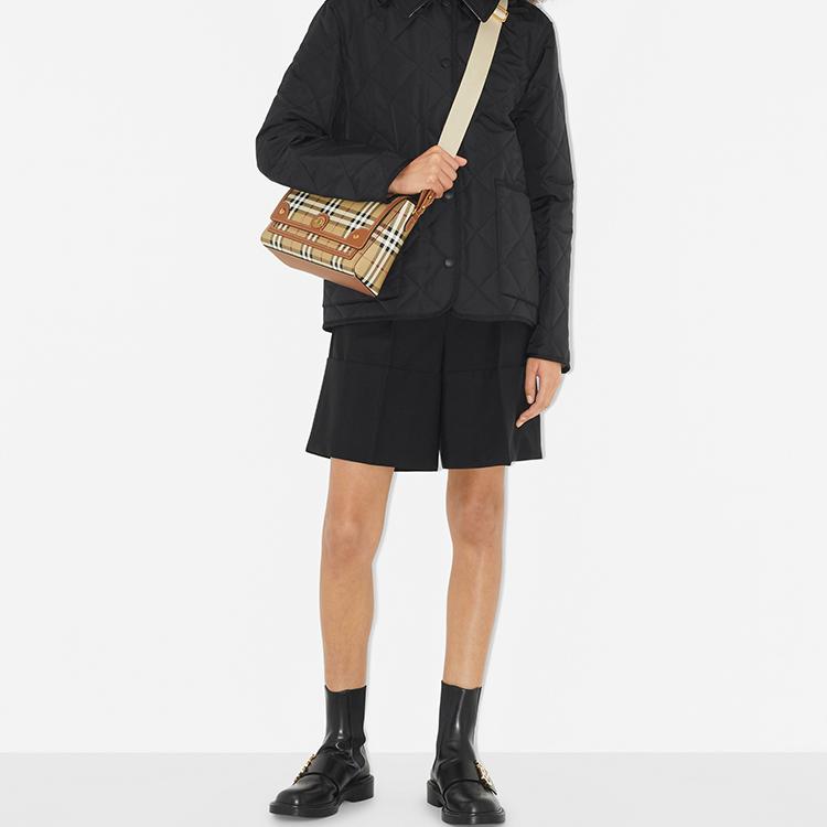 Burberry Classic Check Logo Buckle Cotton And Calfskin Messenger Bag Women Shoulder Bag Khaki 80662261