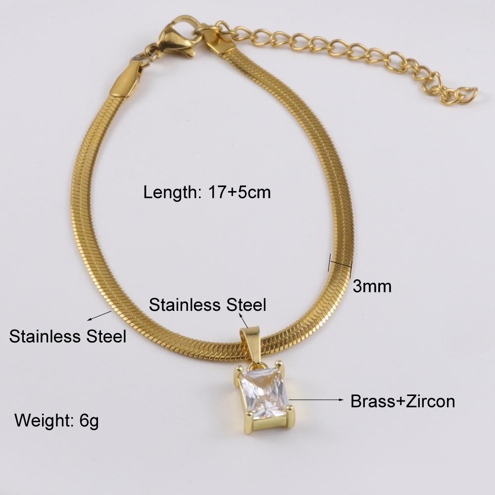 Stainless Steel Green Diamond Jewelry Set: Necklace, Bracelet & Earrings with Trendy Style and Square Design.